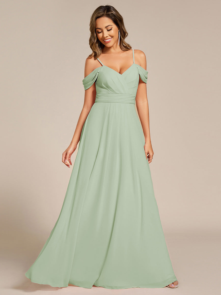 Color=Mint Green | Spaghetti Straps drop-shoulder sleeve Chiffon Bridesmaid Dress-Mint Green 6
