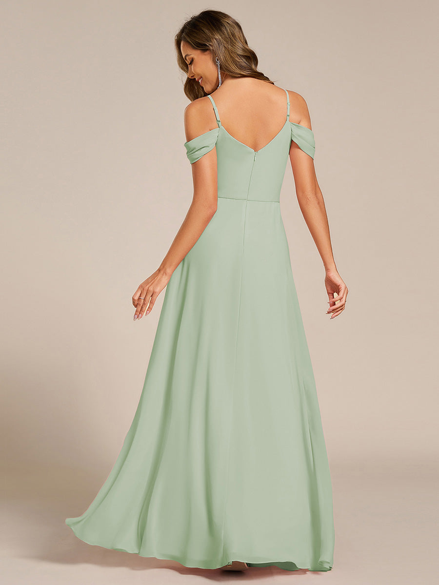 Color=Mint Green | Spaghetti Straps drop-shoulder sleeve Chiffon Bridesmaid Dress-Mint Green 7