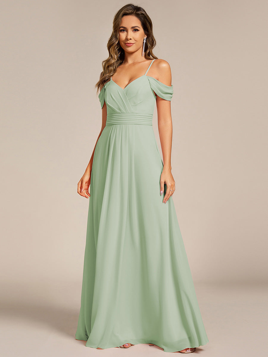 Color=Mint Green | Spaghetti Straps drop-shoulder sleeve Chiffon Bridesmaid Dress-Mint Green 9