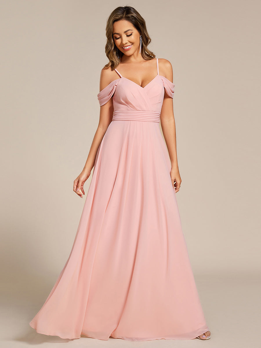 Color=Pink | Spaghetti Straps drop-shoulder sleeve Chiffon Bridesmaid Dress-Pink 11