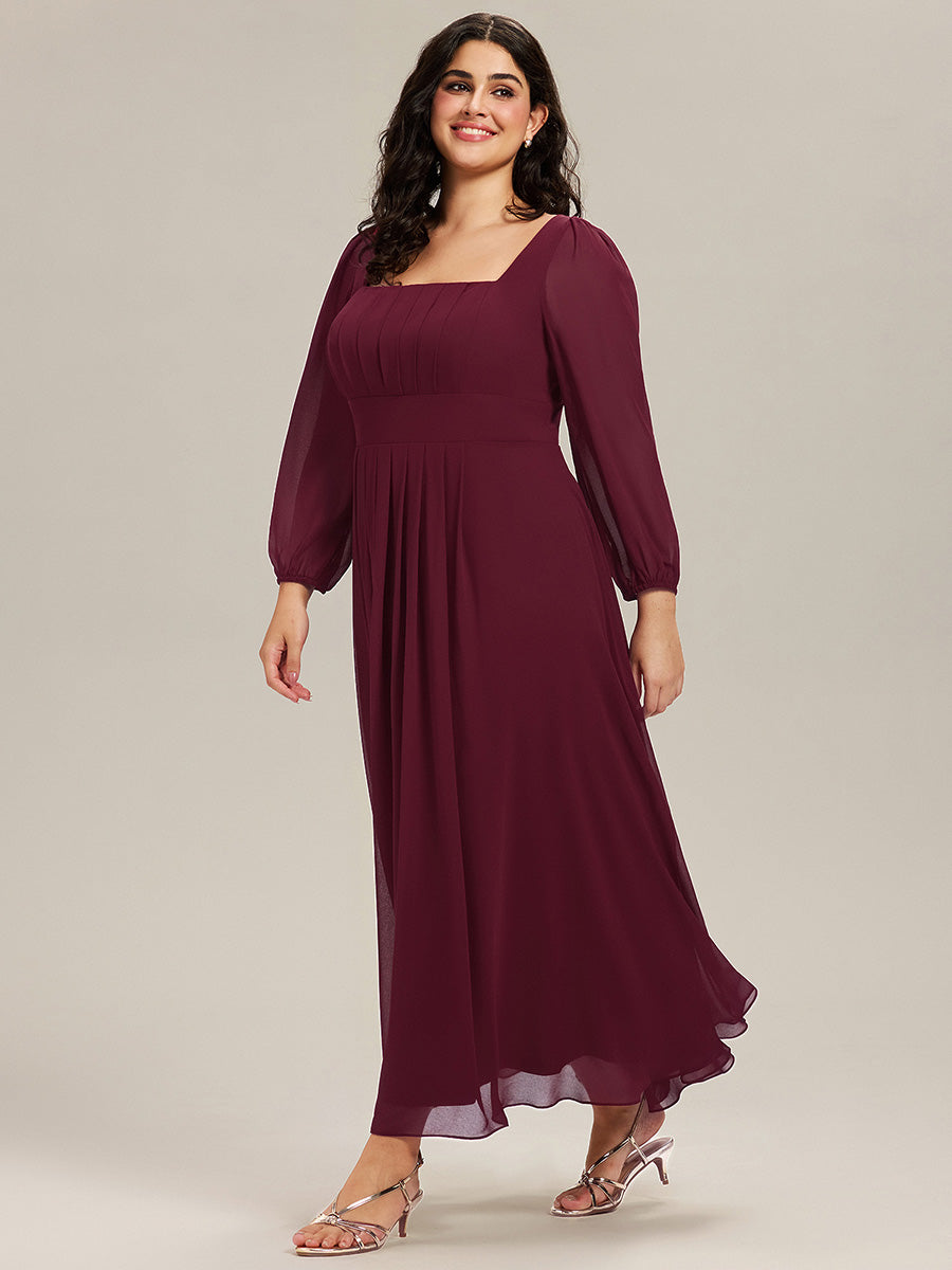 Color=Burgundy | Volume Discounts Long Sleeve Ruched A-Line Maxi Dress with Square Neck | Bridesmaid Dresses-Burgundy 10