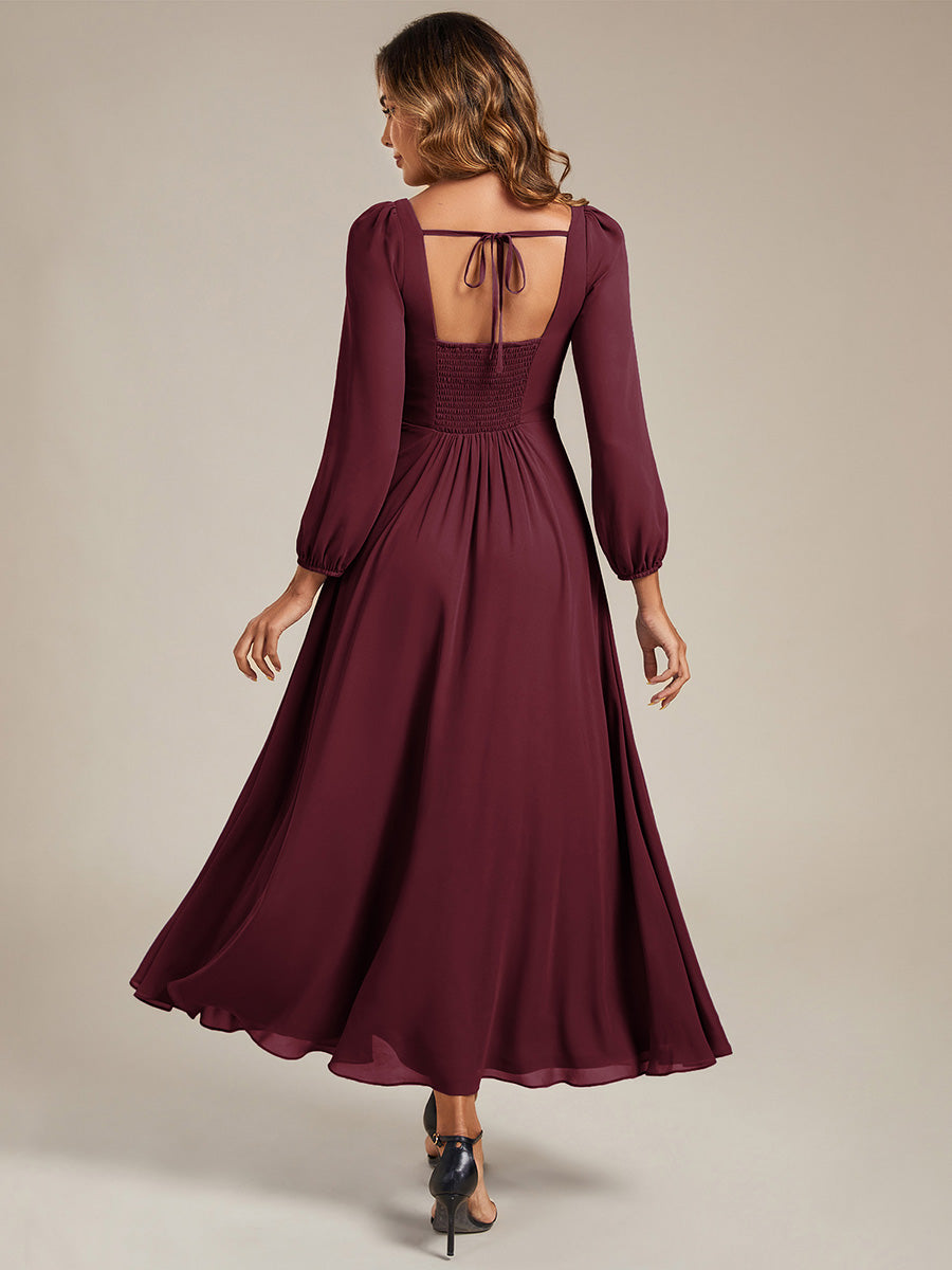 Color=Burgundy | Volume Discounts Long Sleeve Ruched A-Line Maxi Dress with Square Neck | Bridesmaid Dresses-Burgundy 2