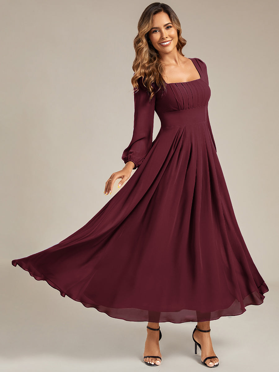 Color=Burgundy | Volume Discounts Long Sleeve Ruched A-Line Maxi Dress with Square Neck | Bridesmaid Dresses-Burgundy 4