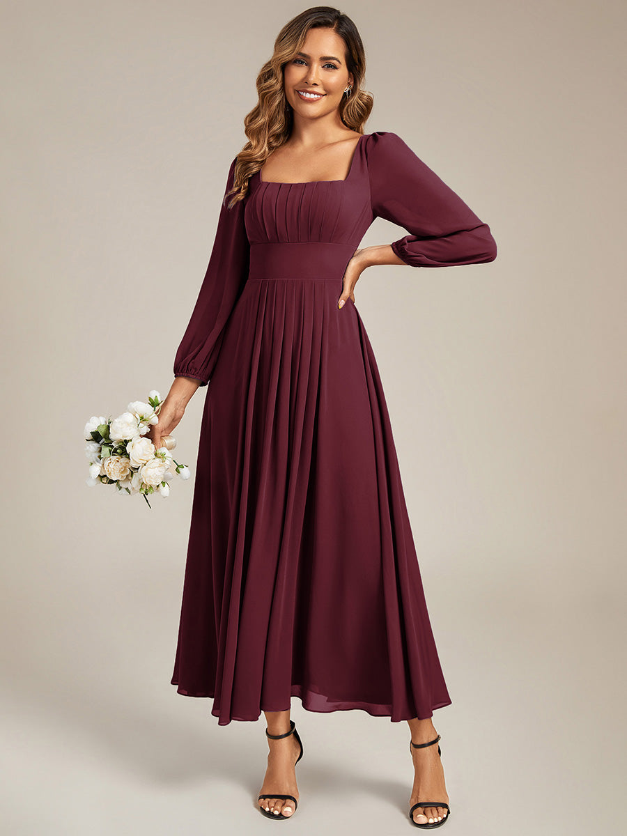 Color=Burgundy | Volume Discounts Long Sleeve Ruched A-Line Maxi Dress with Square Neck | Bridesmaid Dresses-Burgundy 5