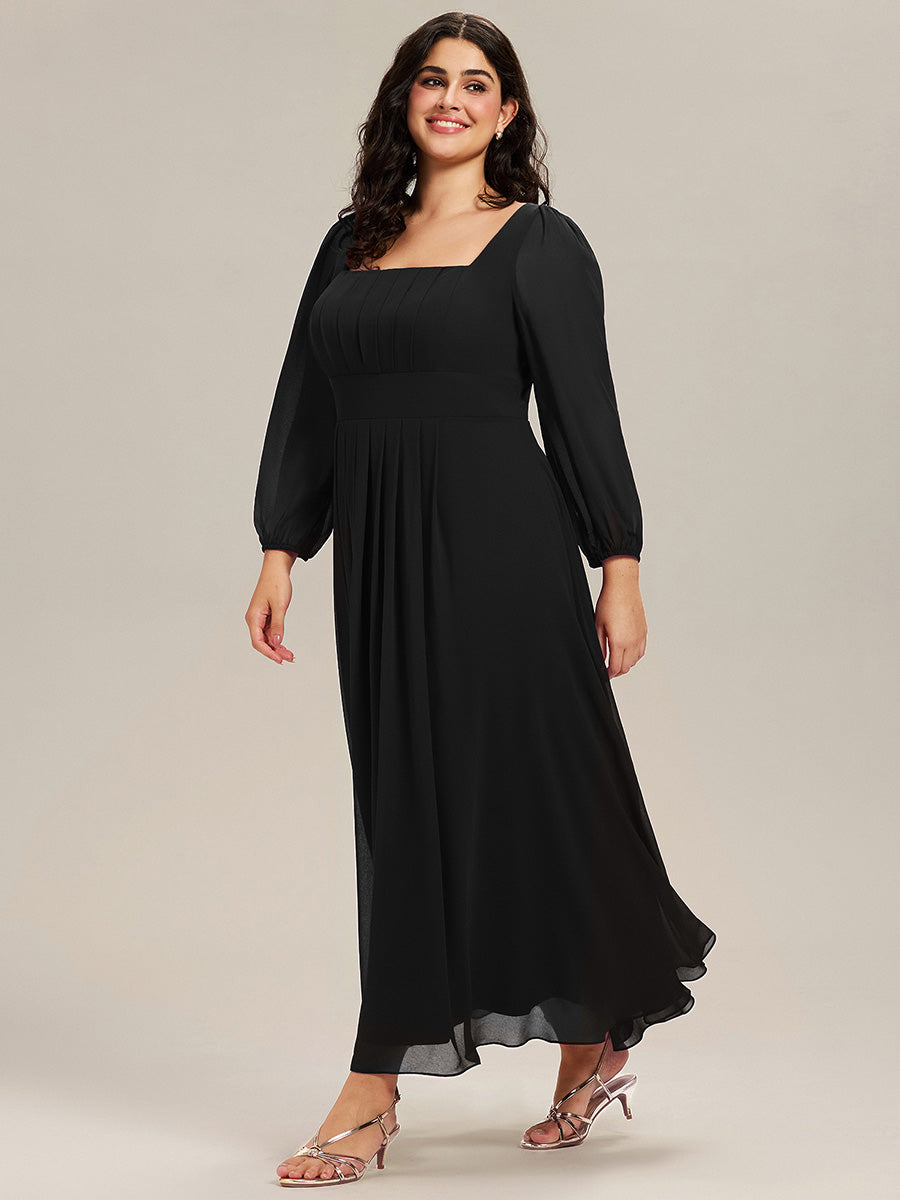 Color=Black | Volume Discounts Long Sleeve Ruched A-Line Maxi Dress with Square Neck | Bridesmaid Dresses-Black 20