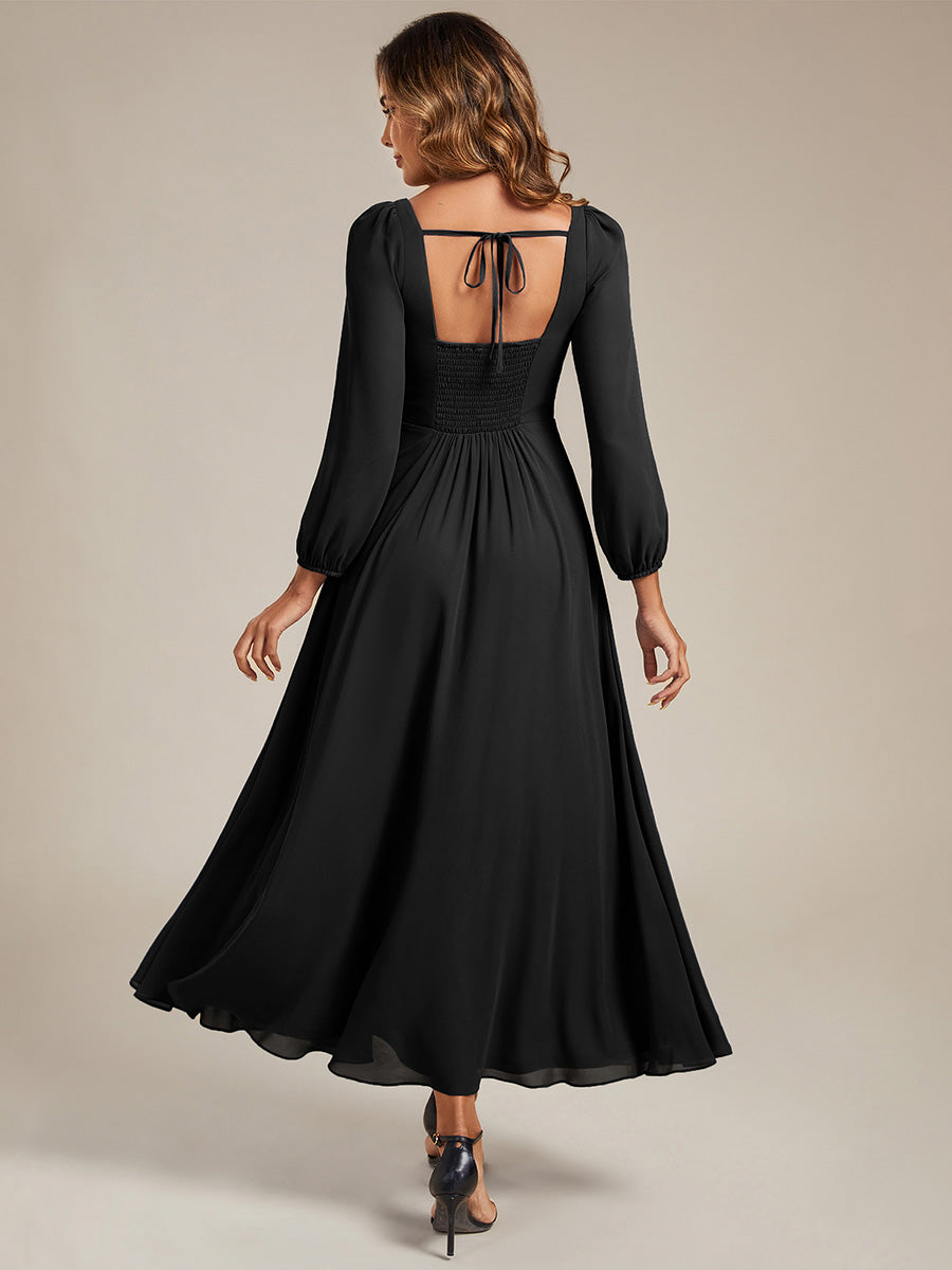 Color=Black | Volume Discounts Long Sleeve Ruched A-Line Maxi Dress with Square Neck | Bridesmaid Dresses-Black 12