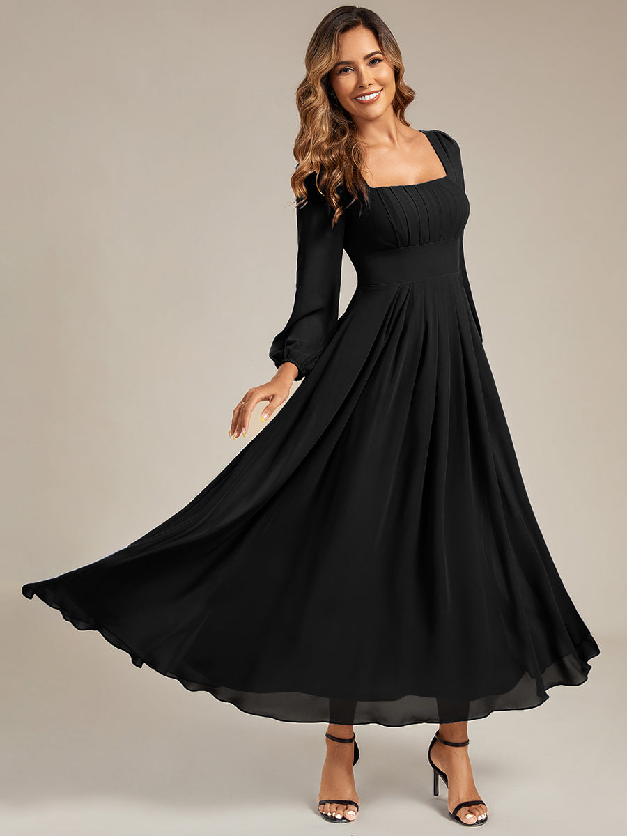 Color=Black | Volume Discounts Long Sleeve Ruched A-Line Maxi Dress with Square Neck | Bridesmaid Dresses-Black 14