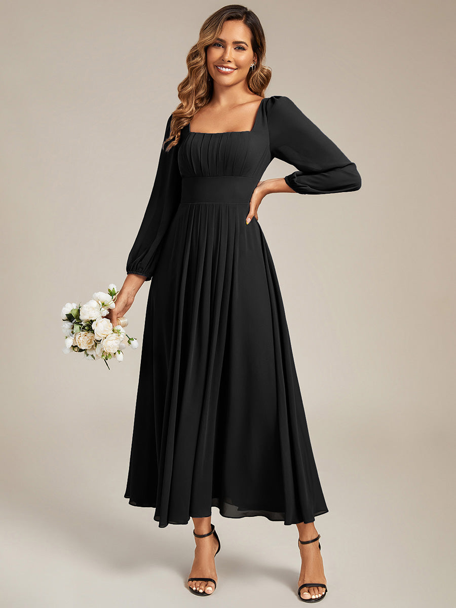 Color=Black | Volume Discounts Long Sleeve Ruched A-Line Maxi Dress with Square Neck | Bridesmaid Dresses-Black 15
