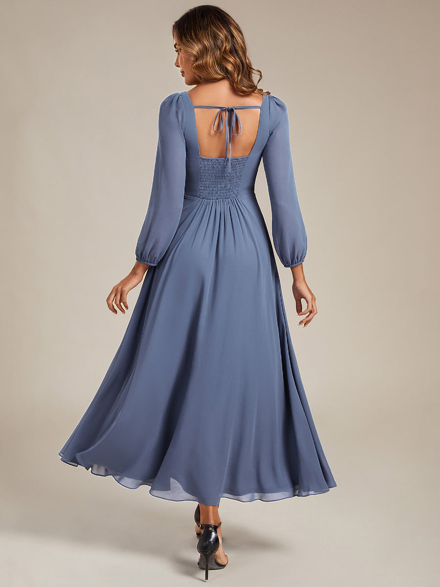Color=Dusty Blue | Volume Discounts Long Sleeve Ruched A-Line Maxi Dress with Square Neck | Bridesmaid Dresses-Dusty Blue 22