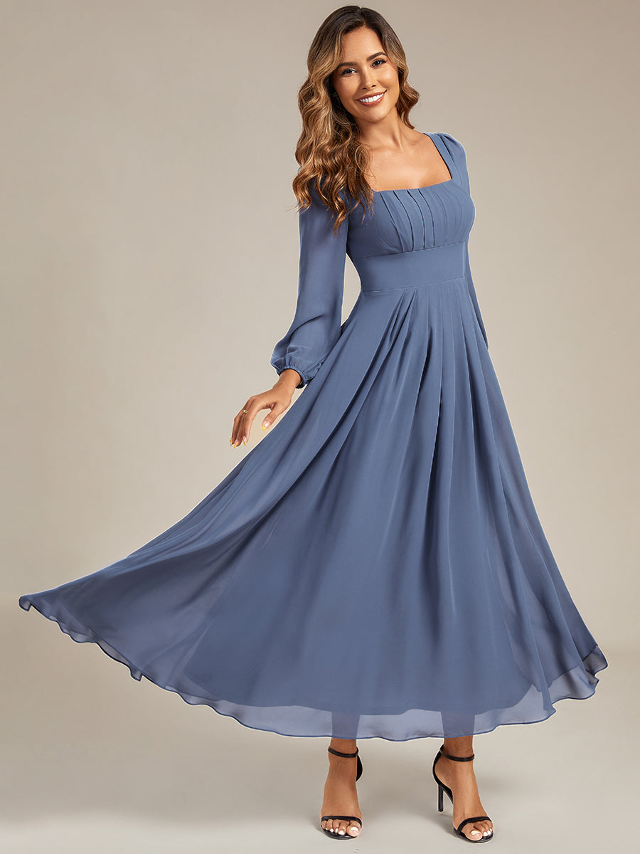 Color=Dusty Blue | Volume Discounts Long Sleeve Ruched A-Line Maxi Dress with Square Neck | Bridesmaid Dresses-Dusty Blue 24