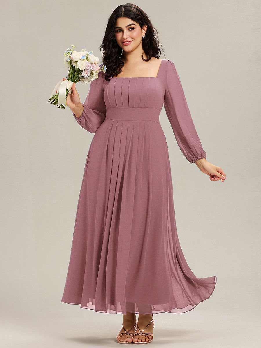 Color=Purple Orchid | Factory Design Long Sleeve Ruched A-Line Maxi Dress with Lantern Sleeves - Bridesmaid Dresses-Purple Orchid 6
