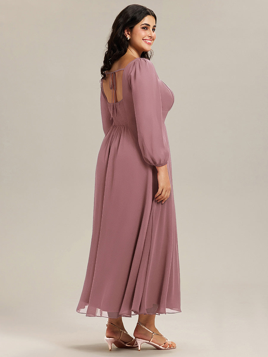 Color=Purple Orchid | Factory Design Long Sleeve Ruched A-Line Maxi Dress with Lantern Sleeves - Bridesmaid Dresses-Purple Orchid 7