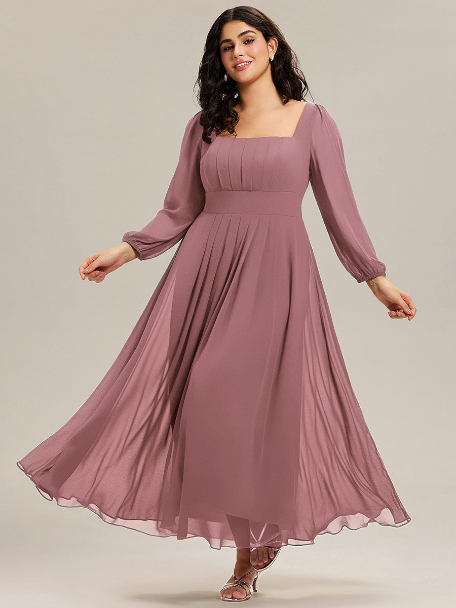 Color=Purple Orchid | Factory Design Long Sleeve Ruched A-Line Maxi Dress with Lantern Sleeves - Bridesmaid Dresses-Purple Orchid 9