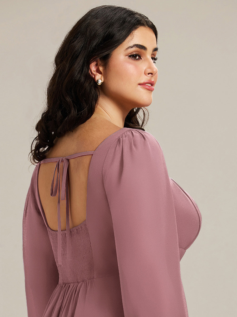 Color=Purple Orchid | Factory Design Long Sleeve Ruched A-Line Maxi Dress with Lantern Sleeves - Bridesmaid Dresses-Purple Orchid 8