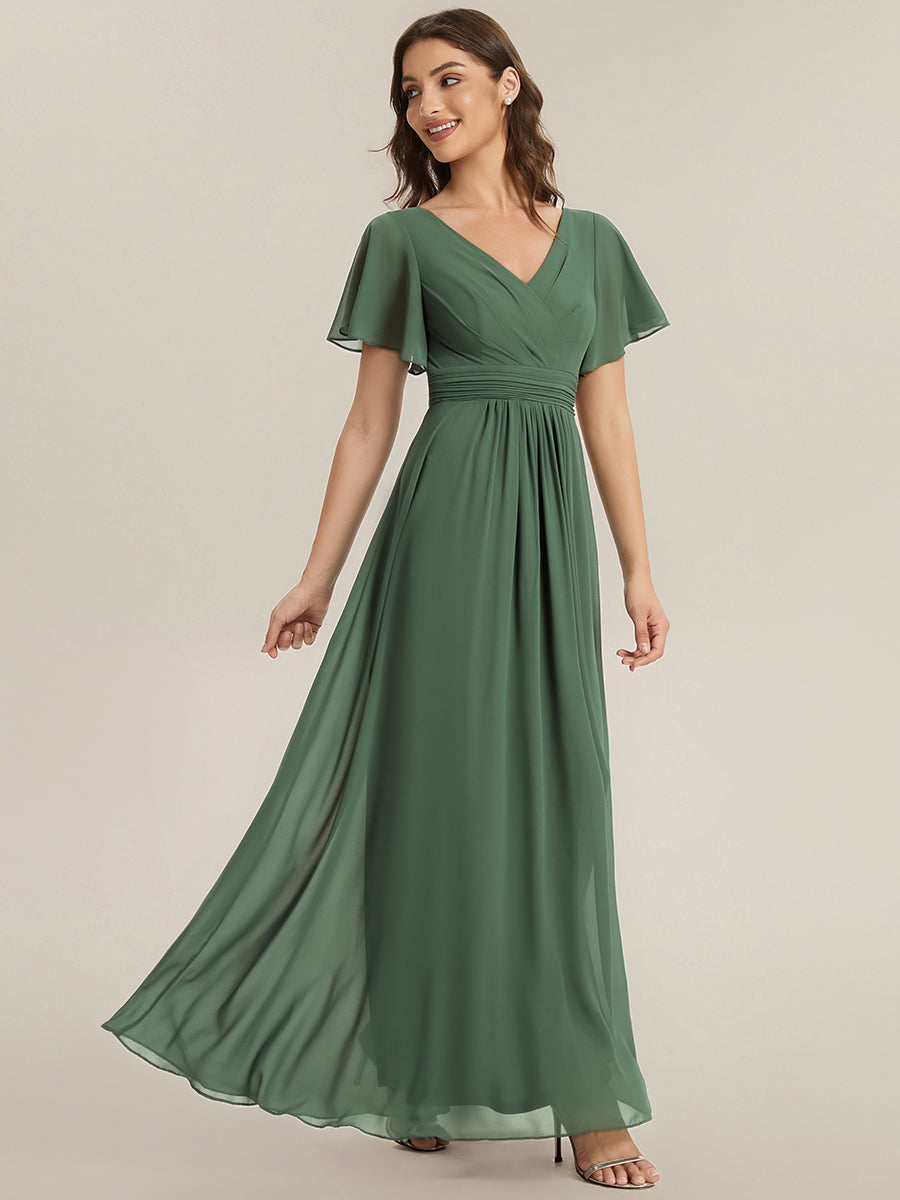 Color=Eucalyptus | B2B-Exclusive Short Sleeve V-Neck A-Line Floor Length Dress with Thigh-High Slit, Bridesmaid Dresses-Eucalyptus 4