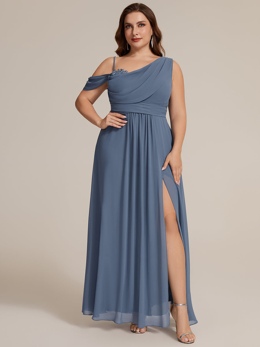 Color=Dusty Blue | B2B-Exclusive Short Sleeve Asymmetrical Sequin A-Line Maxi Bridesmaid Dresses-Dusty Blue 6