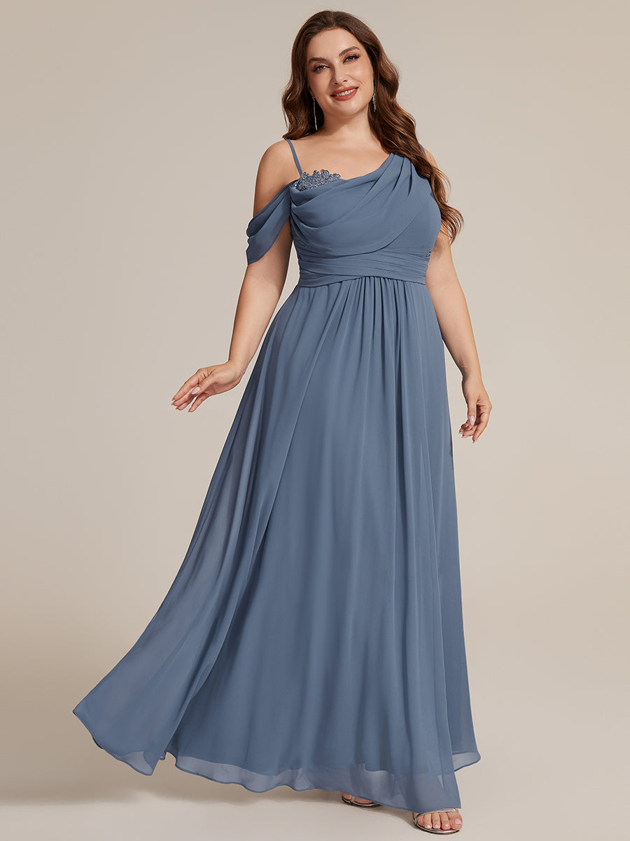 Color=Dusty Blue | B2B-Exclusive Short Sleeve Asymmetrical Sequin A-Line Maxi Bridesmaid Dresses-Dusty Blue 10