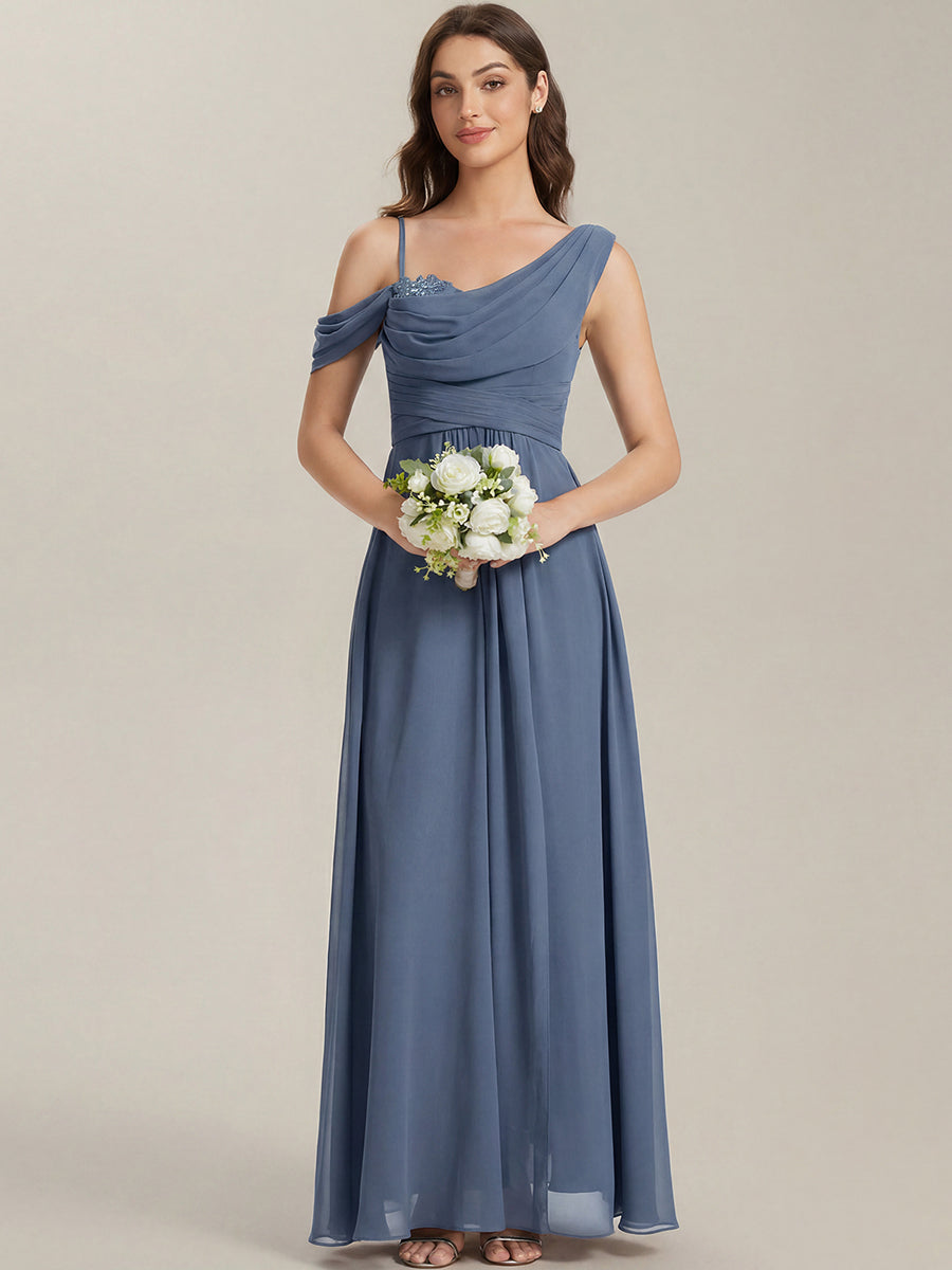Color=Dusty Blue | B2B-Exclusive Short Sleeve Asymmetrical Sequin A-Line Maxi Bridesmaid Dresses-Dusty Blue 5