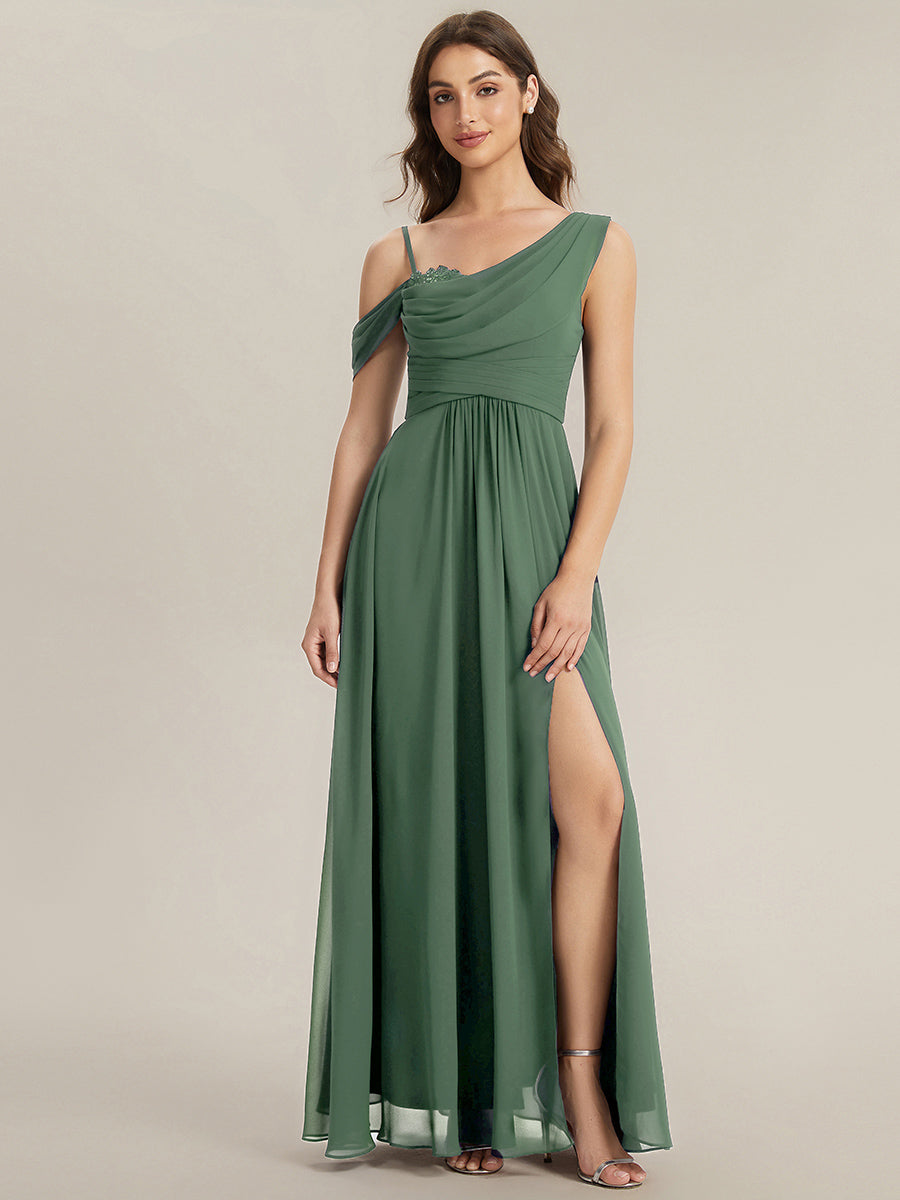 Color=Eucalyptus | Wholesale Short Sleeves Asymmetrical Sequin A-Line Floor Length Bridesmaid Dresses-Eucalyptus 1