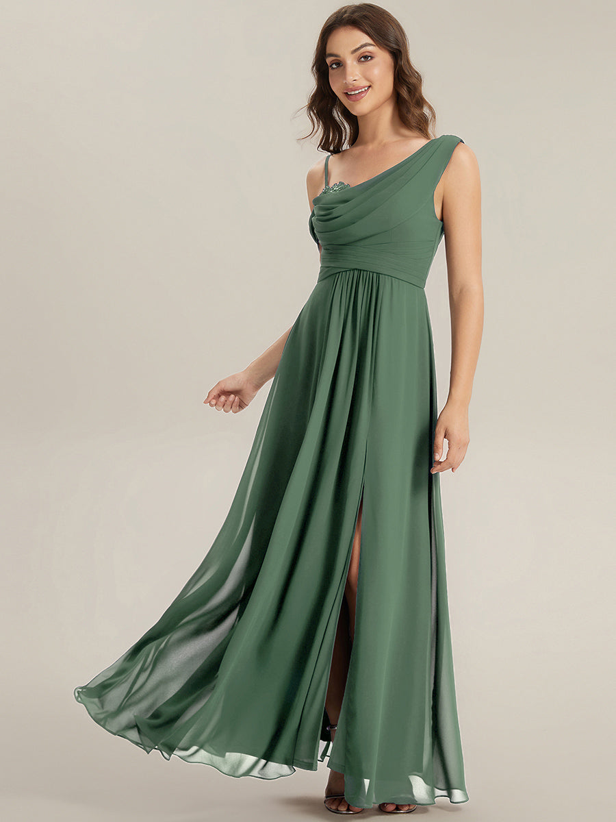 Color=Eucalyptus | Wholesale Short Sleeves Asymmetrical Sequin A-Line Floor Length Bridesmaid Dresses-Eucalyptus 3
