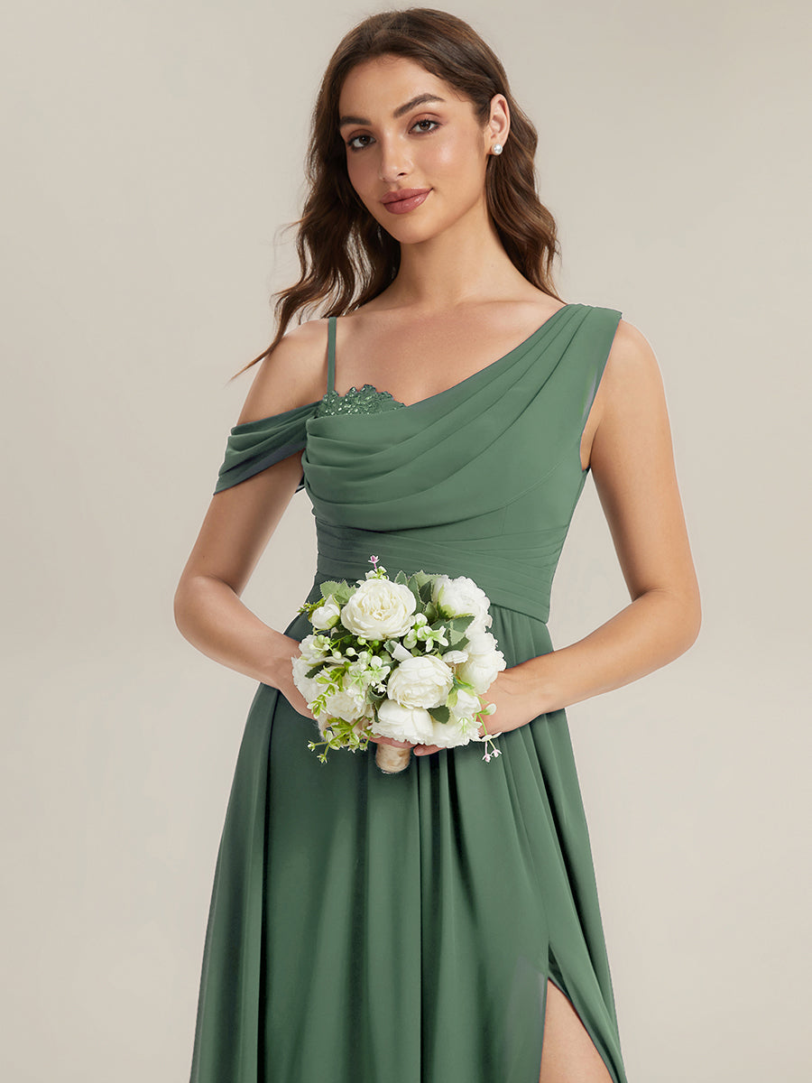 Color=Eucalyptus | Wholesale Short Sleeves Asymmetrical Sequin A-Line Floor Length Bridesmaid Dresses-Eucalyptus 5