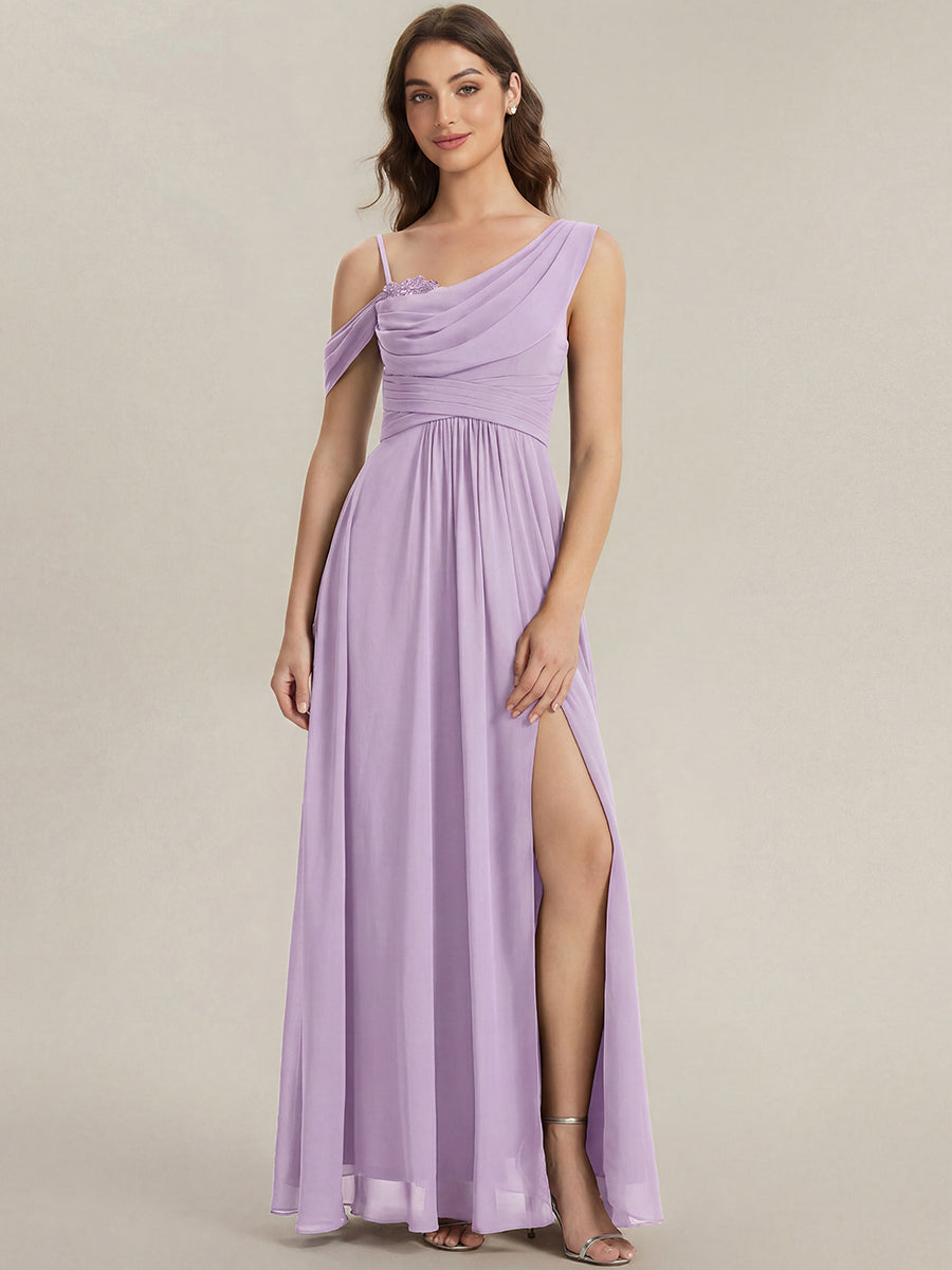 Color=Frosted Lilac | B2B-Exclusive Short Sleeve Asymmetrical Sequin A-Line Maxi Bridesmaid Dresses-Frosted Lilac 11