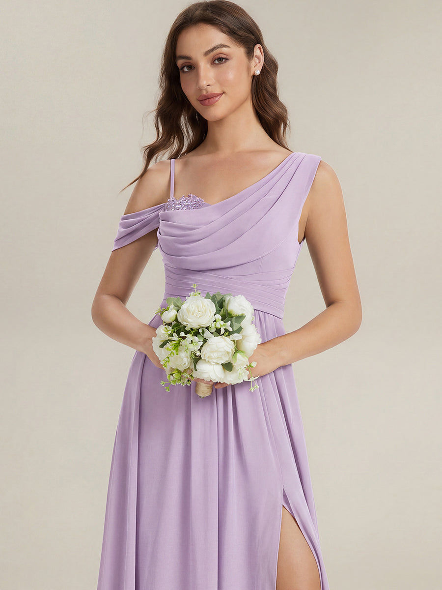Color=Frosted Lilac | B2B-Exclusive Short Sleeve Asymmetrical Sequin A-Line Maxi Bridesmaid Dresses-Frosted Lilac 13