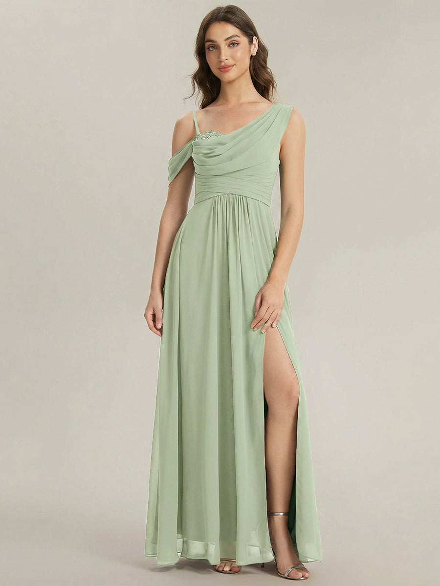 Color=Mint Green | Wholesale Short Sleeves Asymmetrical Sequin A-Line Floor Length Bridesmaid Dresses-Mint Green 6