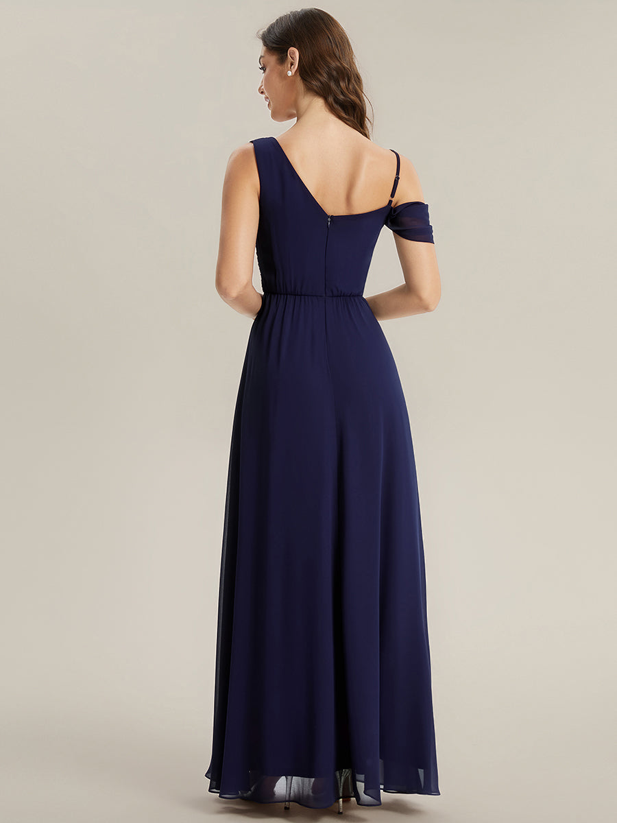 Color=Navy Blue | Wholesale Short Sleeves Asymmetrical Sequin A-Line Floor Length Bridesmaid Dresses-Navy Blue 12