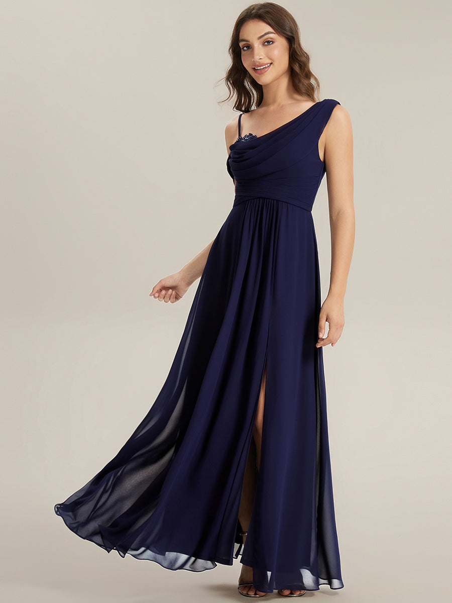 Color=Navy Blue | Wholesale Short Sleeves Asymmetrical Sequin A-Line Floor Length Bridesmaid Dresses-Navy Blue 14