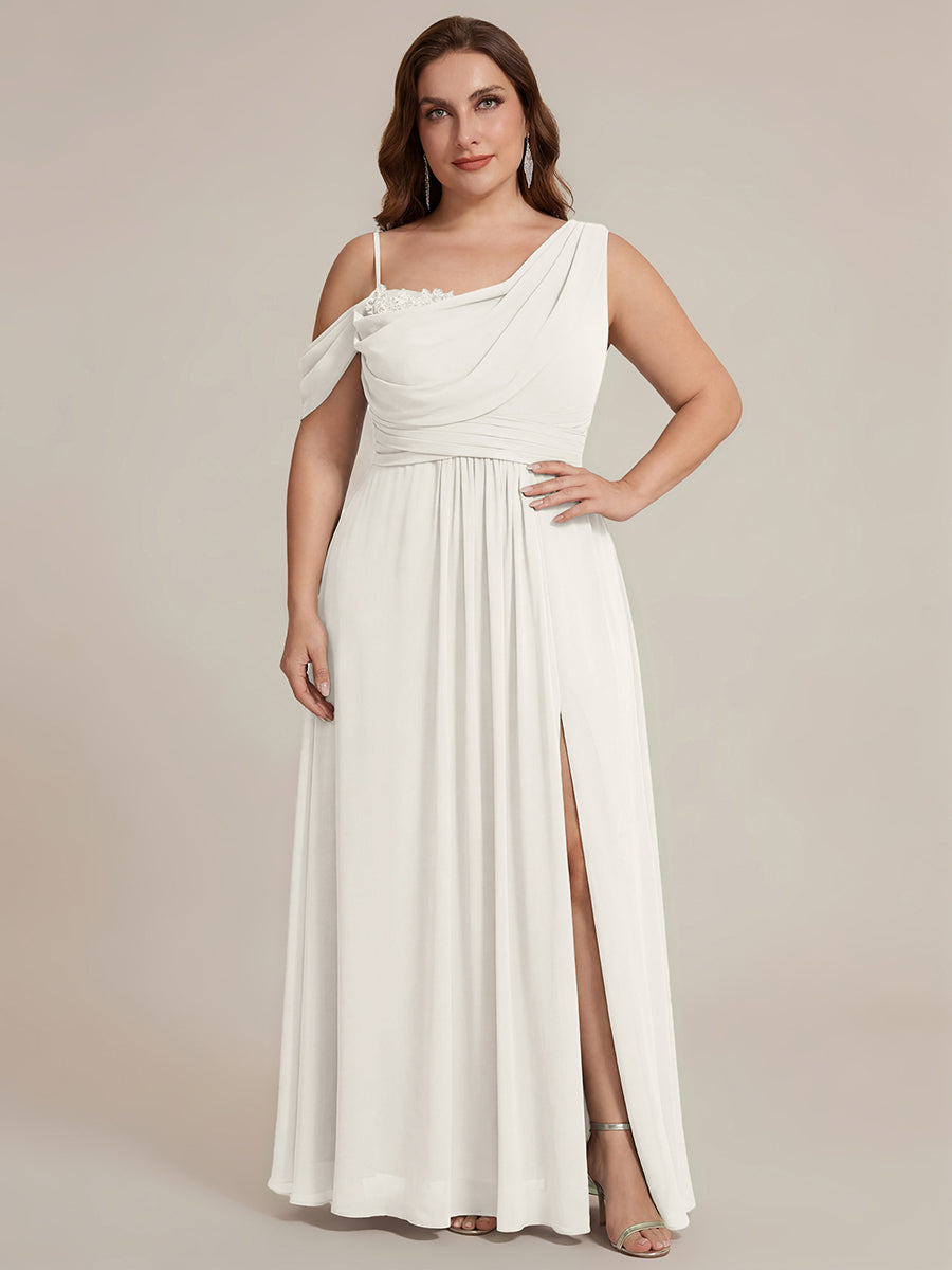 Color=White | B2B-Exclusive Short Sleeve Asymmetrical Sequin A-Line Maxi Bridesmaid Dresses-White 31