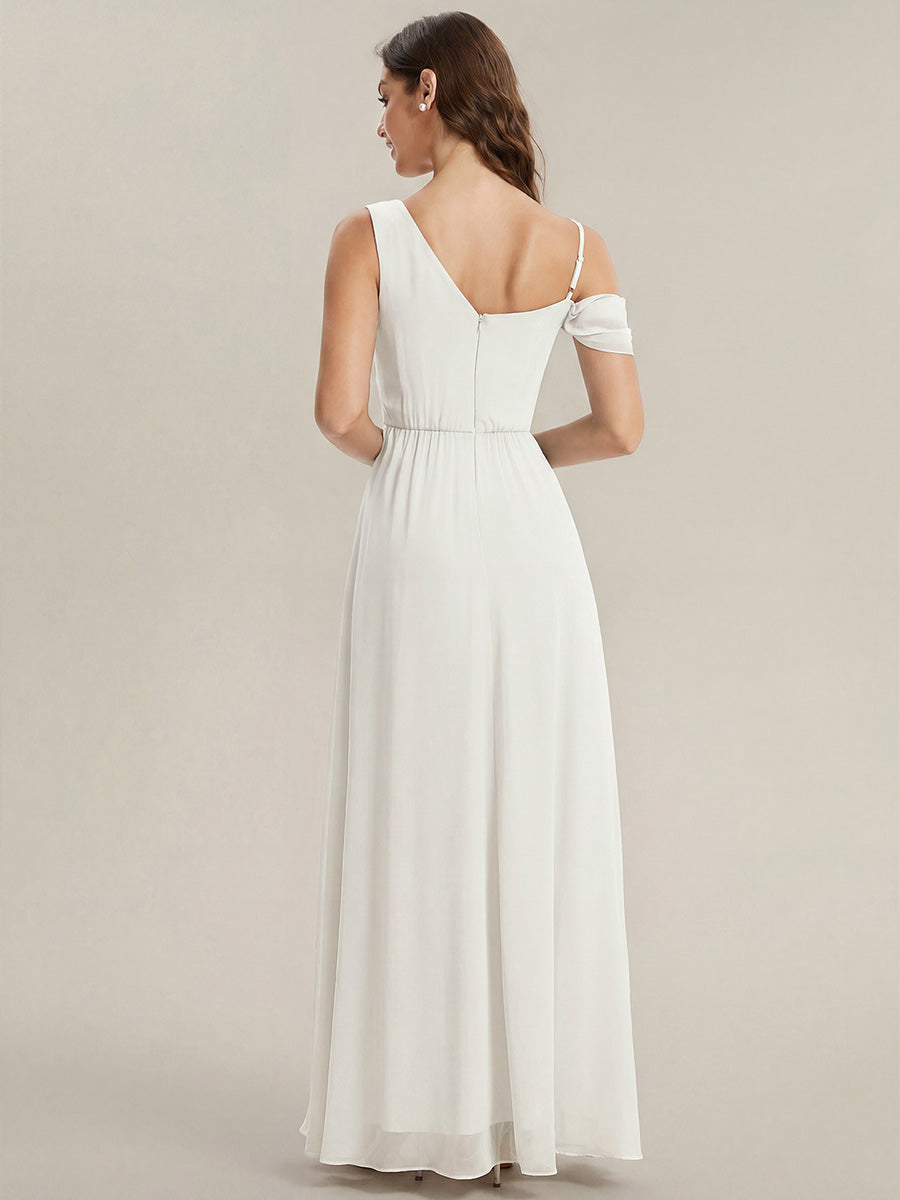 Color=White | B2B-Exclusive Short Sleeve Asymmetrical Sequin A-Line Maxi Bridesmaid Dresses-White 27
