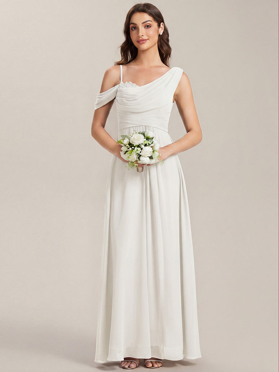 Color=White | B2B-Exclusive Short Sleeve Asymmetrical Sequin A-Line Maxi Bridesmaid Dresses-White 30