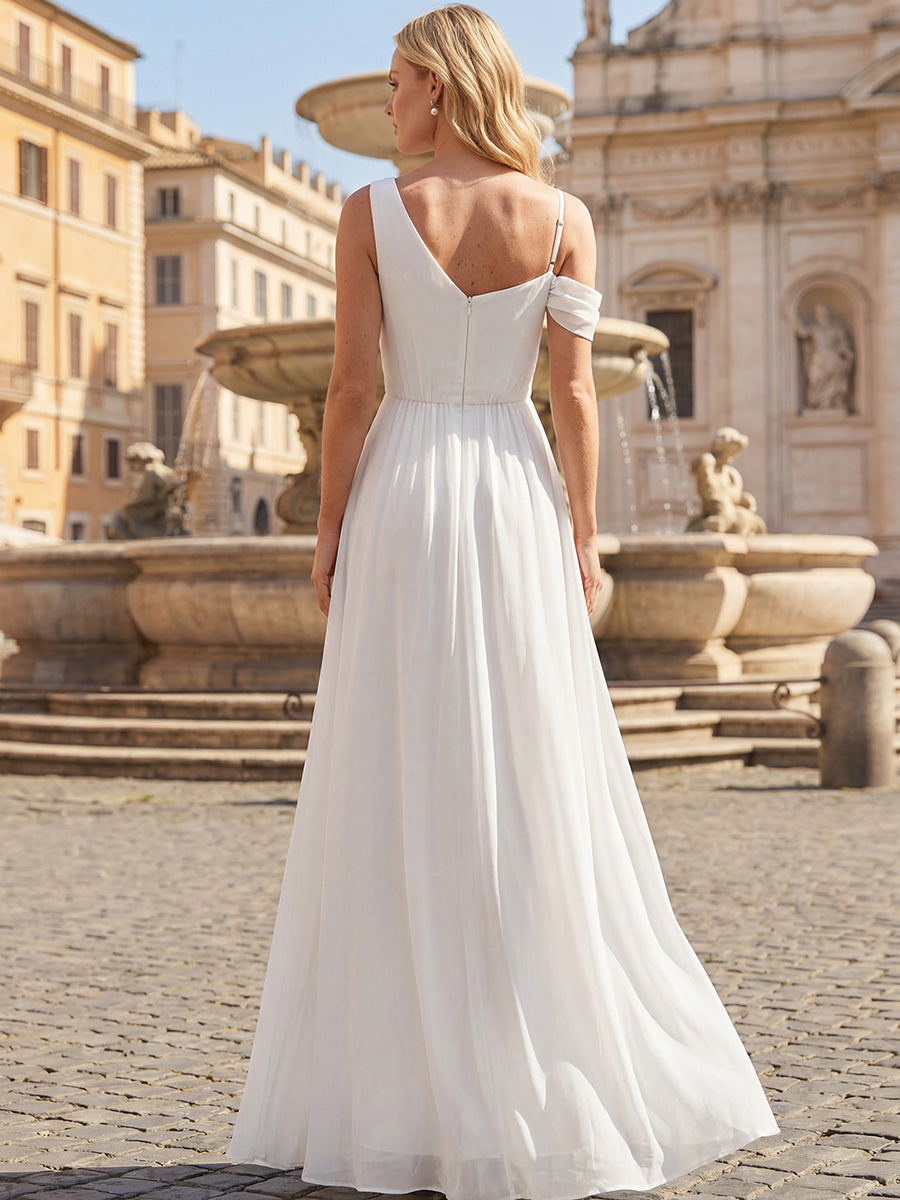 Color=White | Wholesale Short Sleeves Asymmetrical Sequin A-Line Floor Length Bridesmaid Dresses-White 7