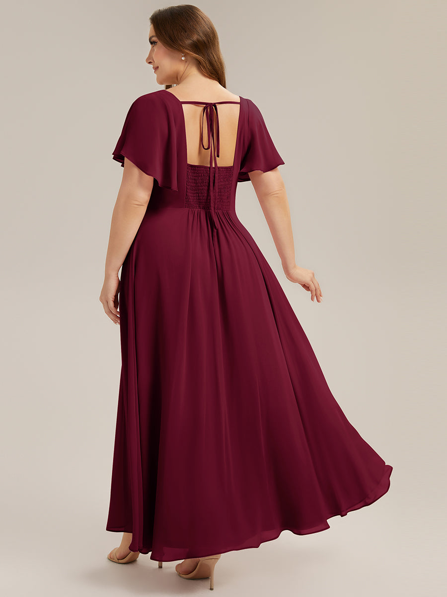 Color=Burgundy | Fast Delivery Short Sleeve Ruffle Backless Ruched A-Line Floor Length Bridesmaid Dresses-Burgundy 7