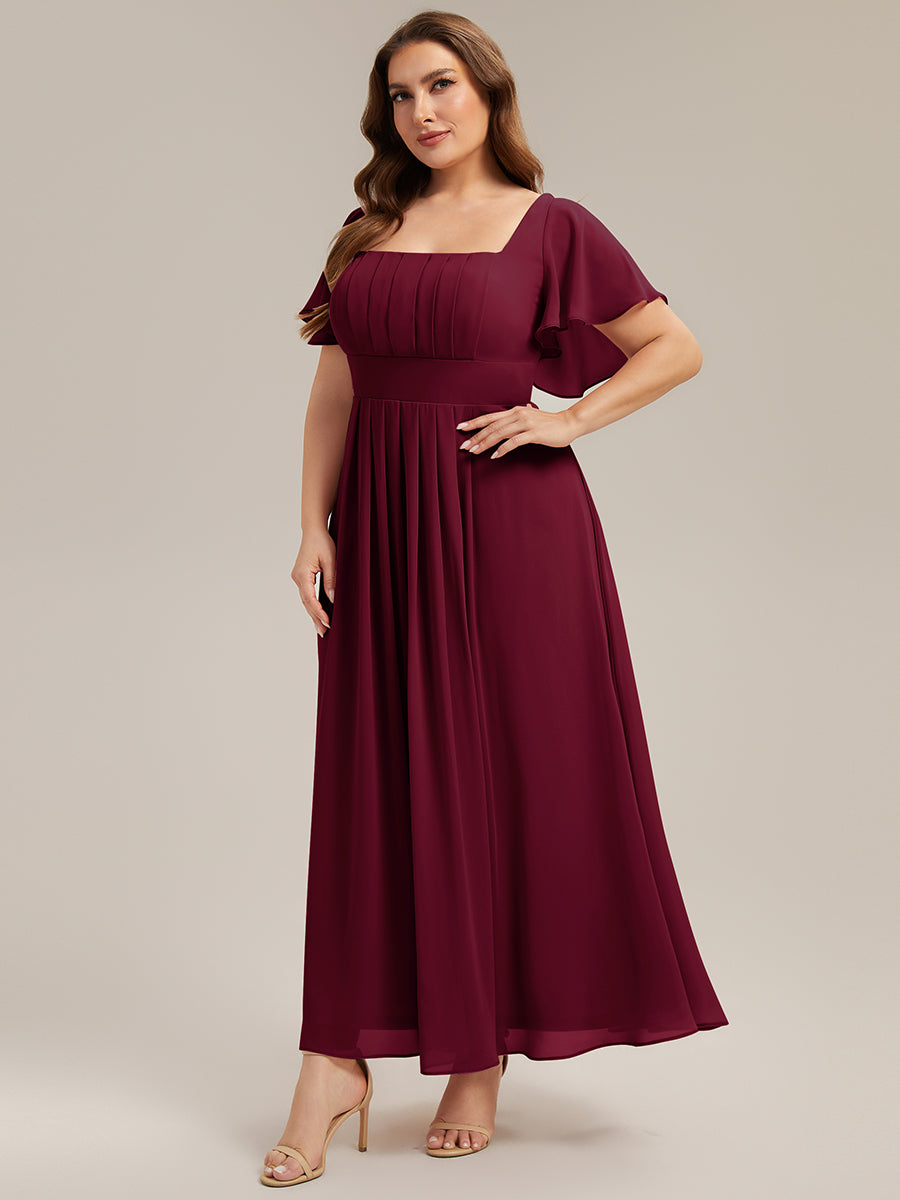 Color=Burgundy | Fast Delivery Short Sleeve Ruffle Backless Ruched A-Line Floor Length Bridesmaid Dresses-Burgundy 9