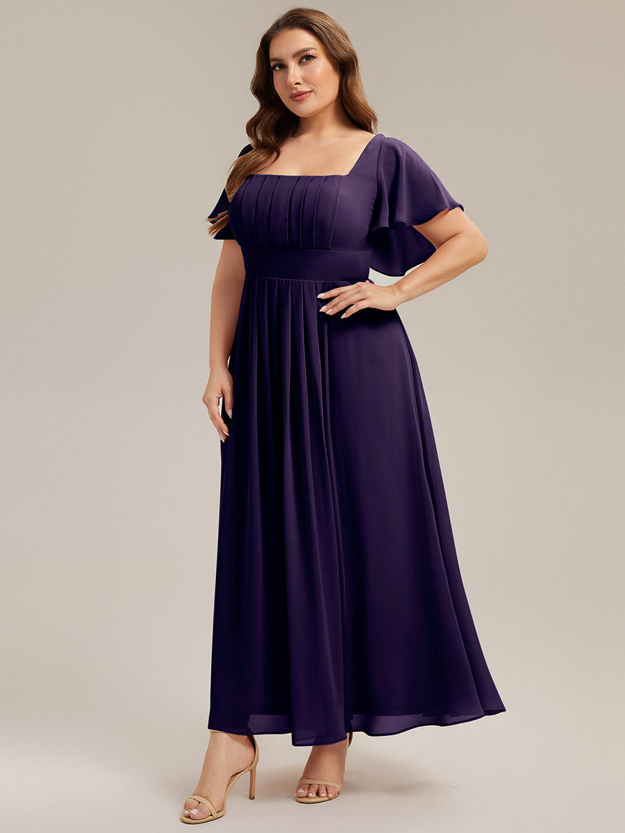 Color=Dark Purple | Factory Design Short Sleeve Ruffle Backless Ruched A-Line Maxi Bridesmaid Dresses-Dark Purple 9