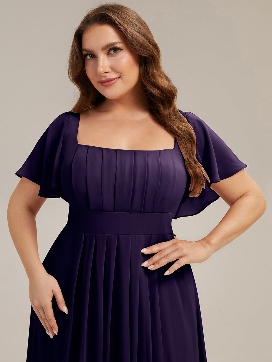 Color=Dark Purple | Factory Design Short Sleeve Ruffle Backless Ruched A-Line Maxi Bridesmaid Dresses-Dark Purple 8