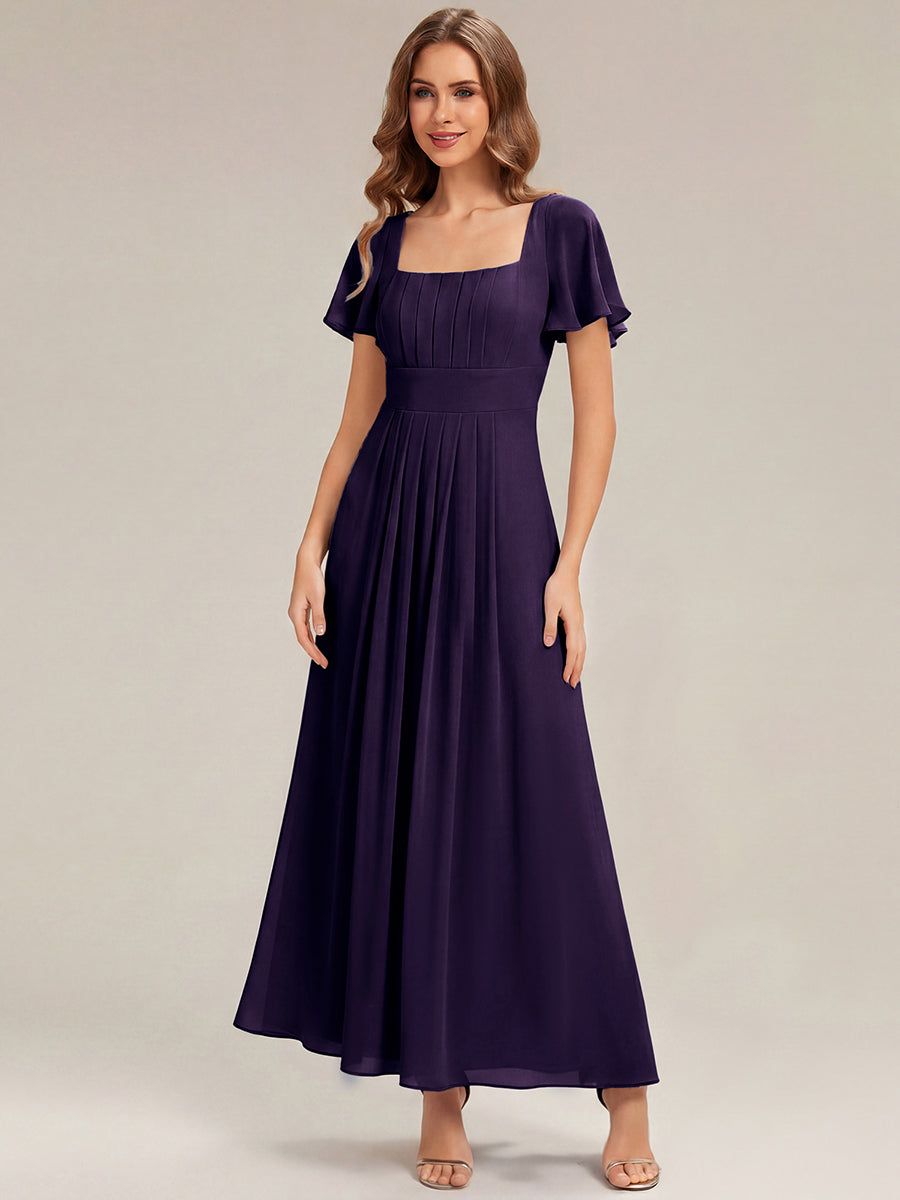 Color=Dark Purple | Factory Design Short Sleeve Ruffle Backless Ruched A-Line Maxi Bridesmaid Dresses-Dark Purple 4