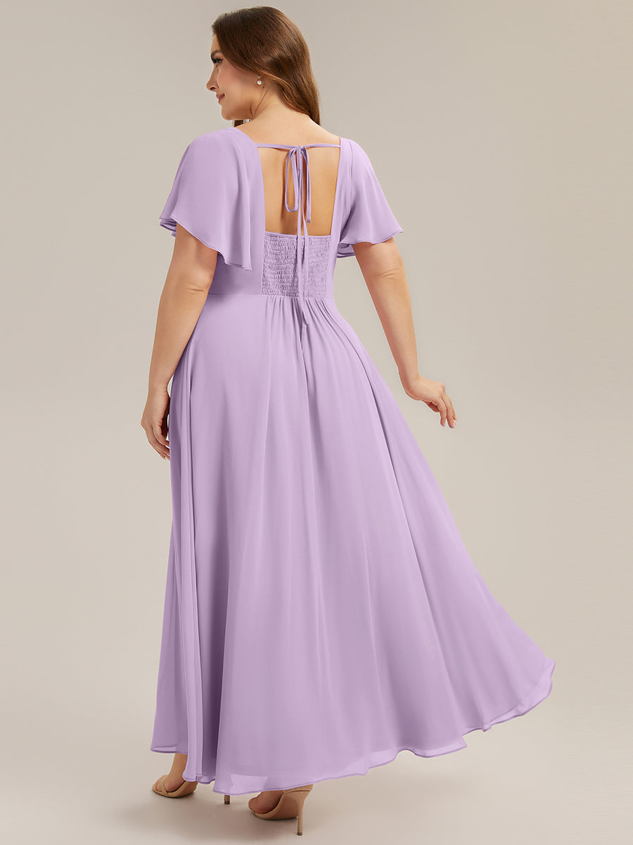 Color=Frosted Lilac | Bulk Order Short Sleeve Ruffle Backless Ruched A-Line Maxi Bridesmaid Dresses-Frosted Lilac 7