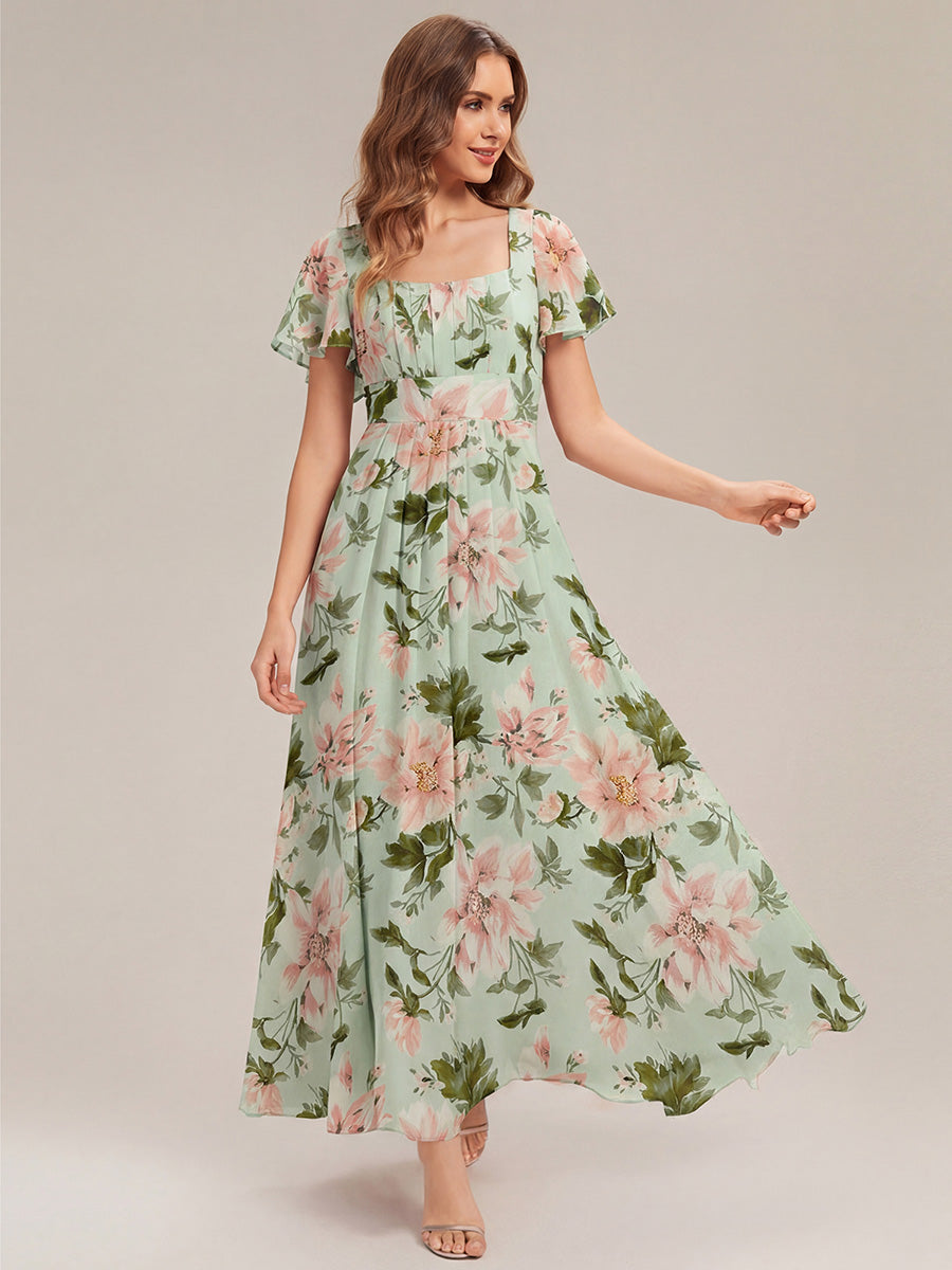 Color=Light Green Floral | Fast Delivery Short Sleeve Ruffle Backless Ruched A-Line Floor Length Bridesmaid Dresses-Light Green Floral 1