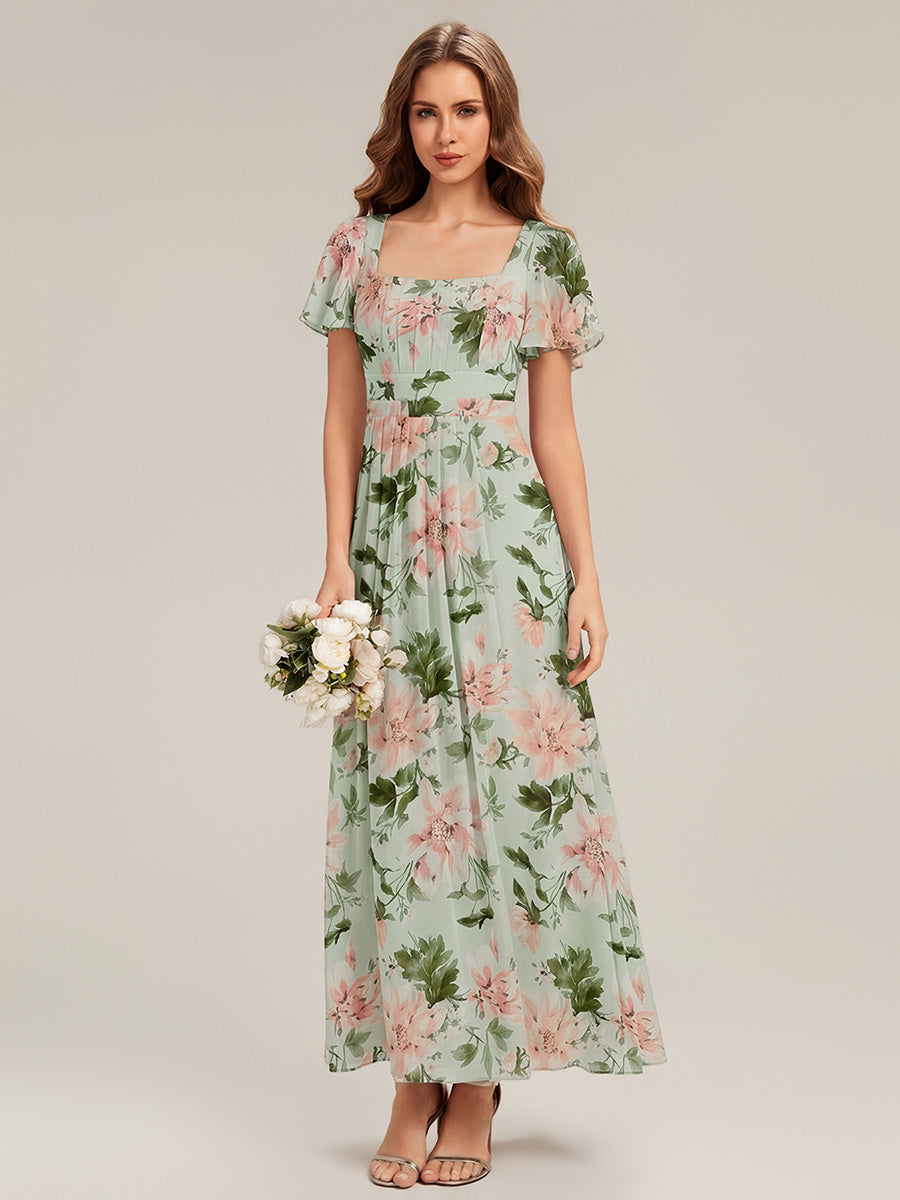 Color=Light Green Floral | Fast Delivery Short Sleeve Ruffle Backless Ruched A-Line Floor Length Bridesmaid Dresses-Light Green Floral 3