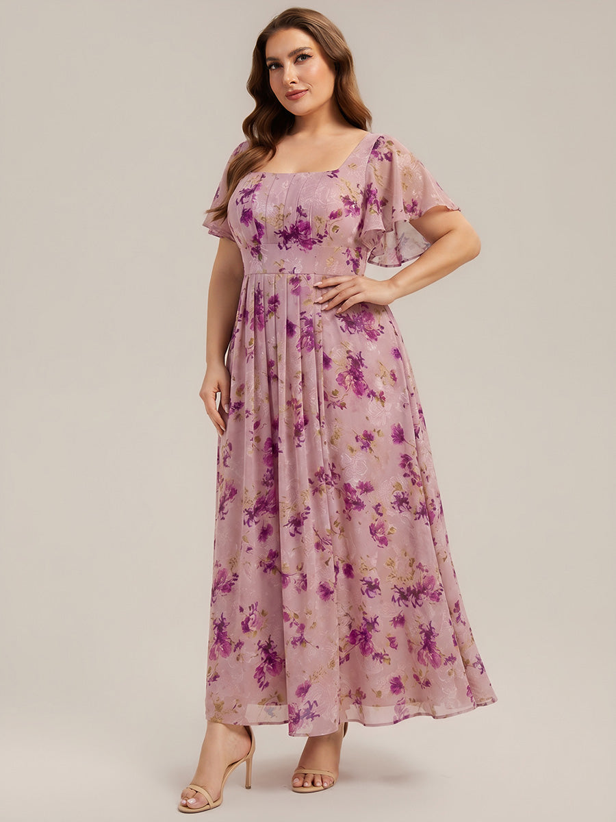 Color=Light Purple Print | Bulk Order Short Sleeve Ruffle Backless Ruched A-Line Maxi Bridesmaid Dresses-Light Purple Print 19