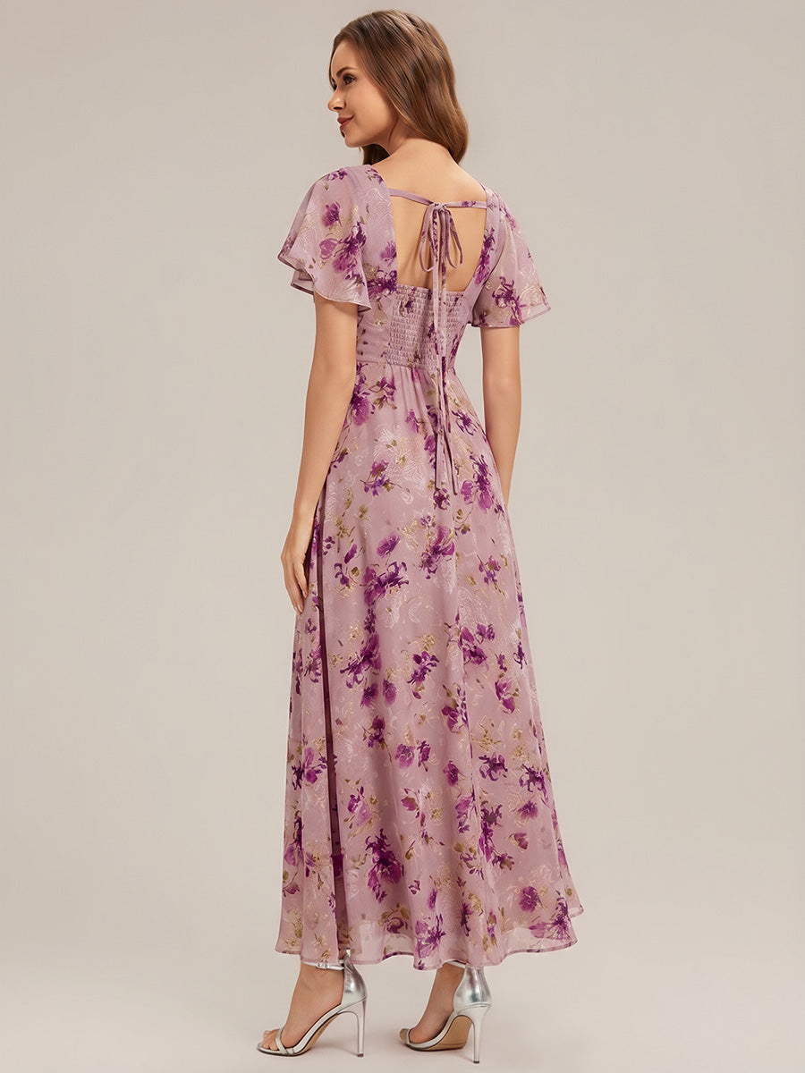 Color=Light Purple Print | Bulk Order Short Sleeve Ruffle Backless Ruched A-Line Maxi Bridesmaid Dresses-Light Purple Print 12