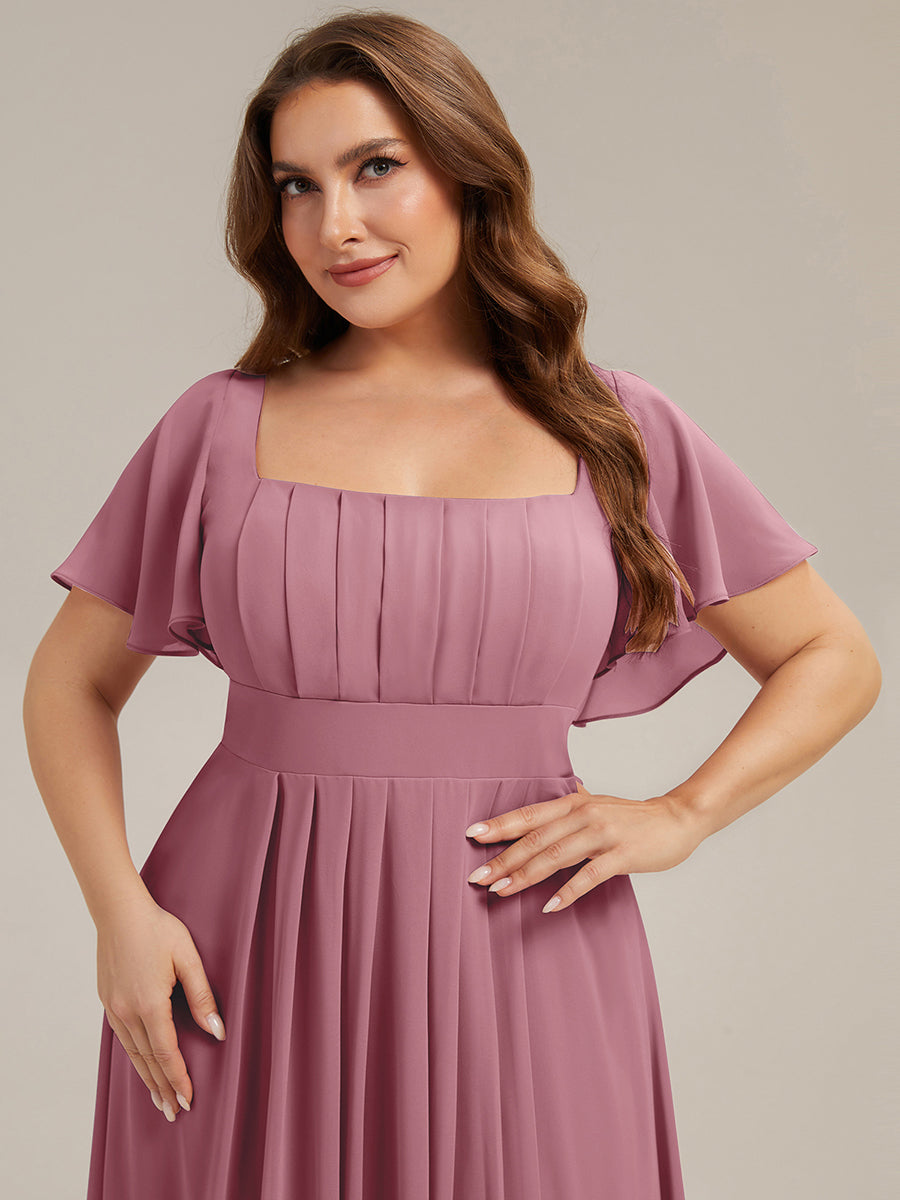 Color=Purple Orchid | Factory Design Short Sleeve Ruffle Backless Ruched A-Line Maxi Bridesmaid Dresses-Purple Orchid 18