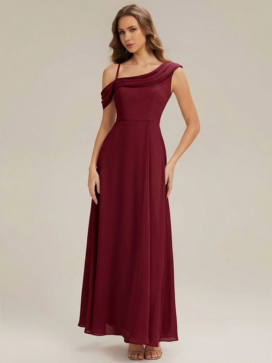 Color=Burgundy | Fast Delivery Short Sleeve Asymmetrical A-Line Floor Length Rhinestone Bridesmaid Dresses-Burgundy 4