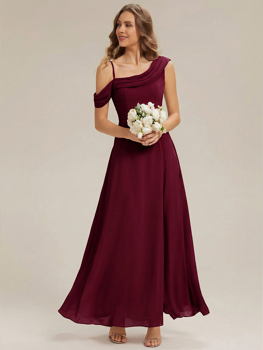 Color=Burgundy | Fast Delivery Short Sleeve Asymmetrical A-Line Floor Length Rhinestone Bridesmaid Dresses-Burgundy 5