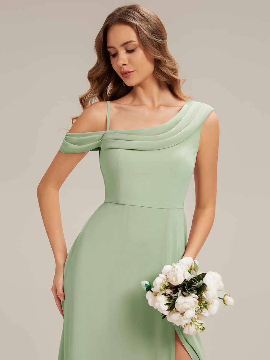 Color=Mint Green | Fast Delivery Short Sleeve Asymmetrical A-Line Floor Length Rhinestone Bridesmaid Dresses-Mint Green 13