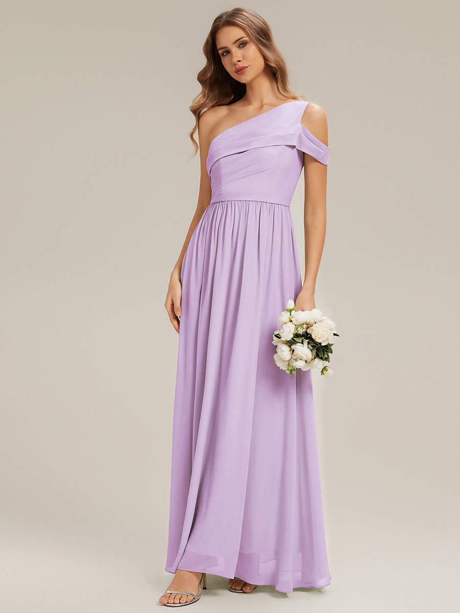 Color=Frosted Lilac | Volume Discounts Short Sleeve Asymmetrical Non-Stretch A-Line Floor Length Bridesmaid Dresses-Frosted Lilac 5