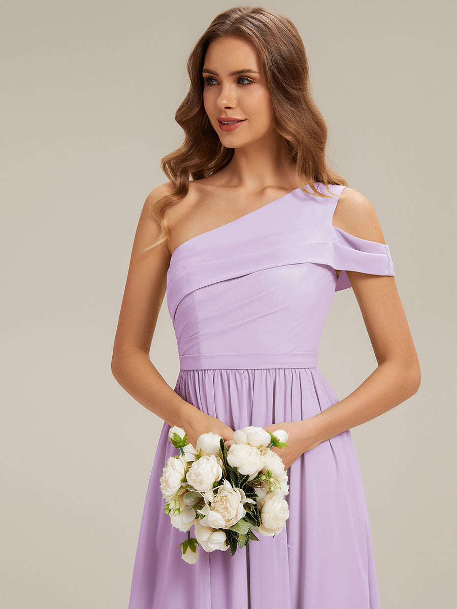 Color=Frosted Lilac | Volume Discounts Short Sleeve Asymmetrical Non-Stretch A-Line Floor Length Bridesmaid Dresses-Frosted Lilac 3